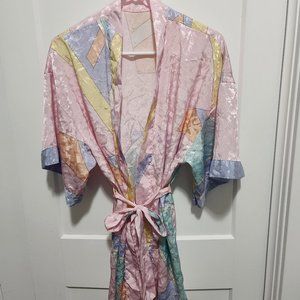 Women's Vintage Geometric Bell Sleeve Pink/Purple/Teal/Orange Robe SZ M